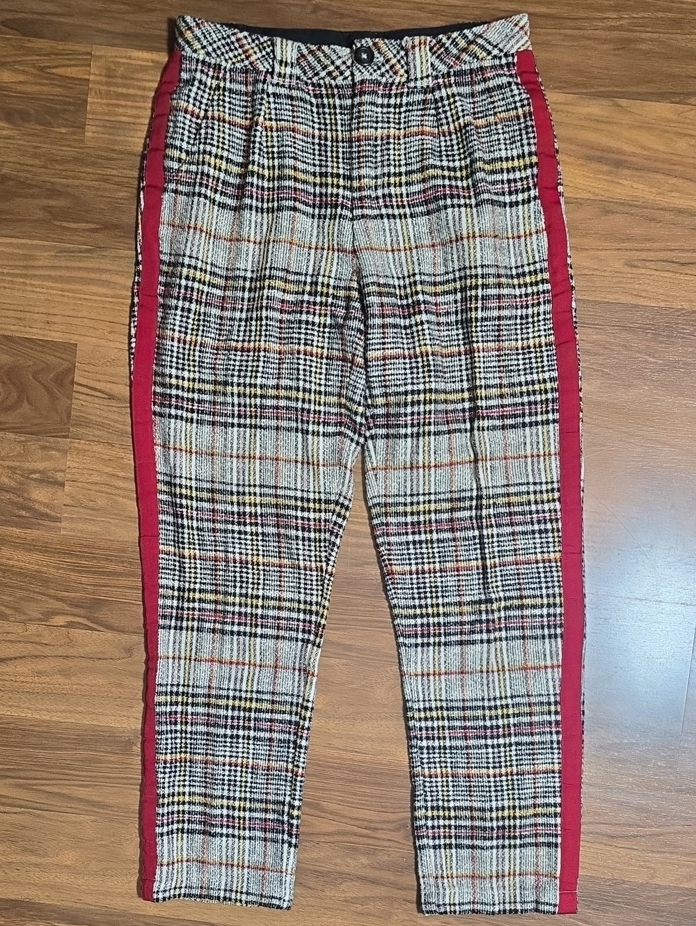 Free People Good Vibes Retro Plaid Straight Leg Side Stripe Pants